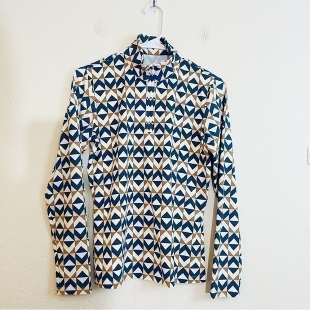 J. McLaughlin Bedford Catalina Quarter Zip Long Sleeve Top Small Tan/Blue